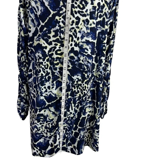Fashion Bug Ruched Tunic Blouse 2X Stretchy Leopard Print Blue Neon Yellow White - Picture 12 of 12
